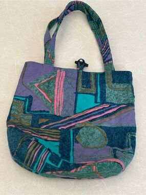 Vintage Maggi B Quilted Abstract Geometric Tote Bag Made In Canada Retro 80s 90s